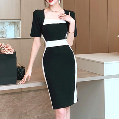 Black – Striped Pullover Knitted Dress