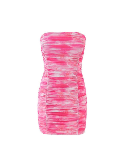 Tropical Tie Dye Mesh Tube Short Dress