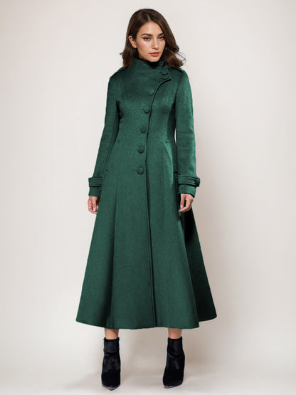 Wool Blend Long Coat A-line Flared Stand Collar Elegant Gray Vintage Winter Outerwear For Women 2026