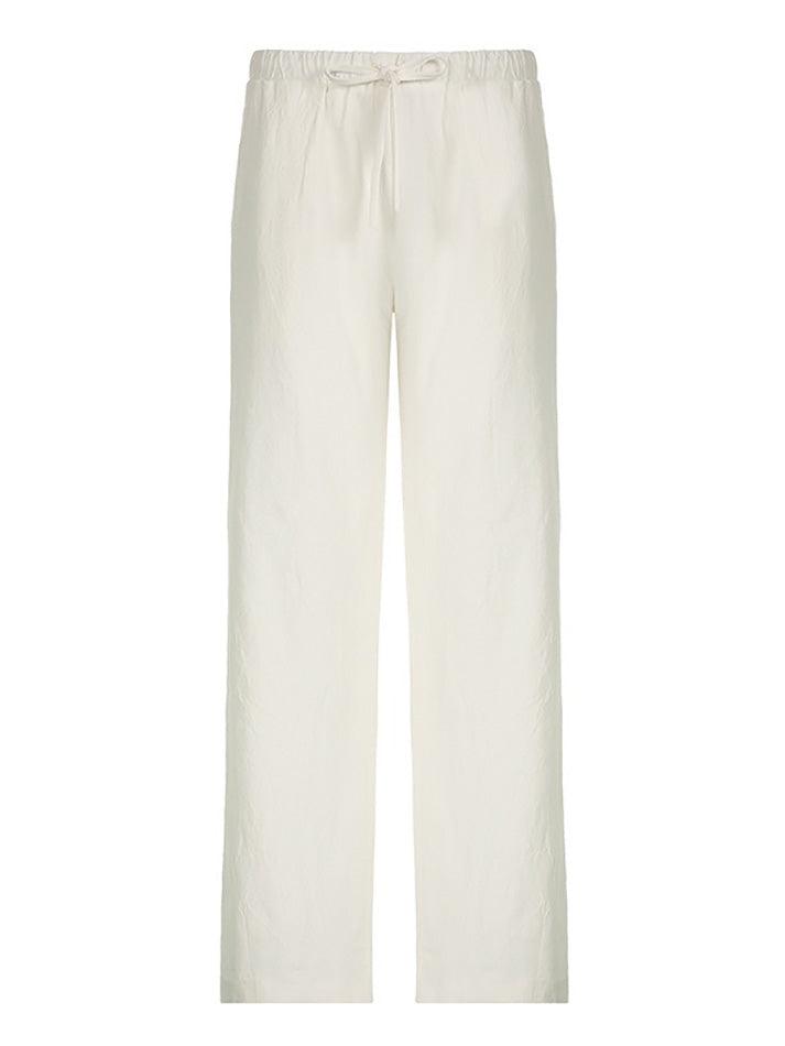 White Classic Drawstring Straight Leg Pants