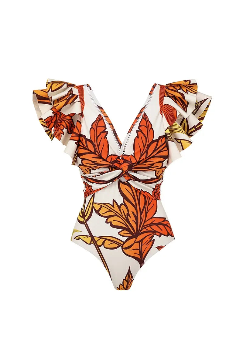 Maple Print Swimsuit Set Trio