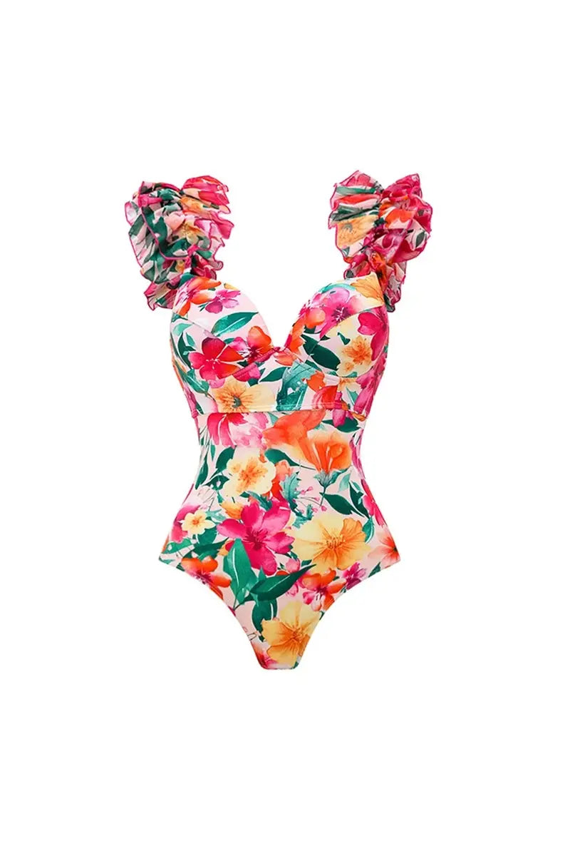 Floral Backless Swimsuit Beach Vacation Set