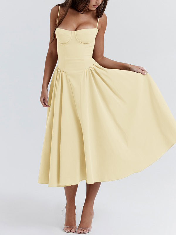 Vintage Solid Cami Midi Dress