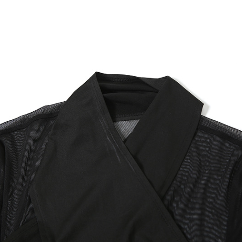 Mesh long sleeve ruched solid maxi dress