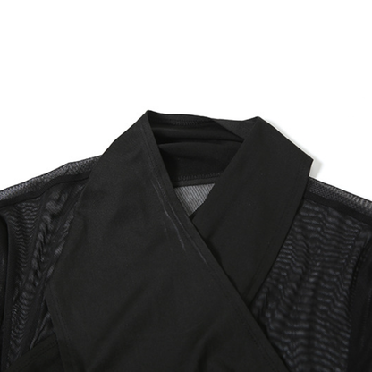 Mesh long sleeve ruched solid maxi dress