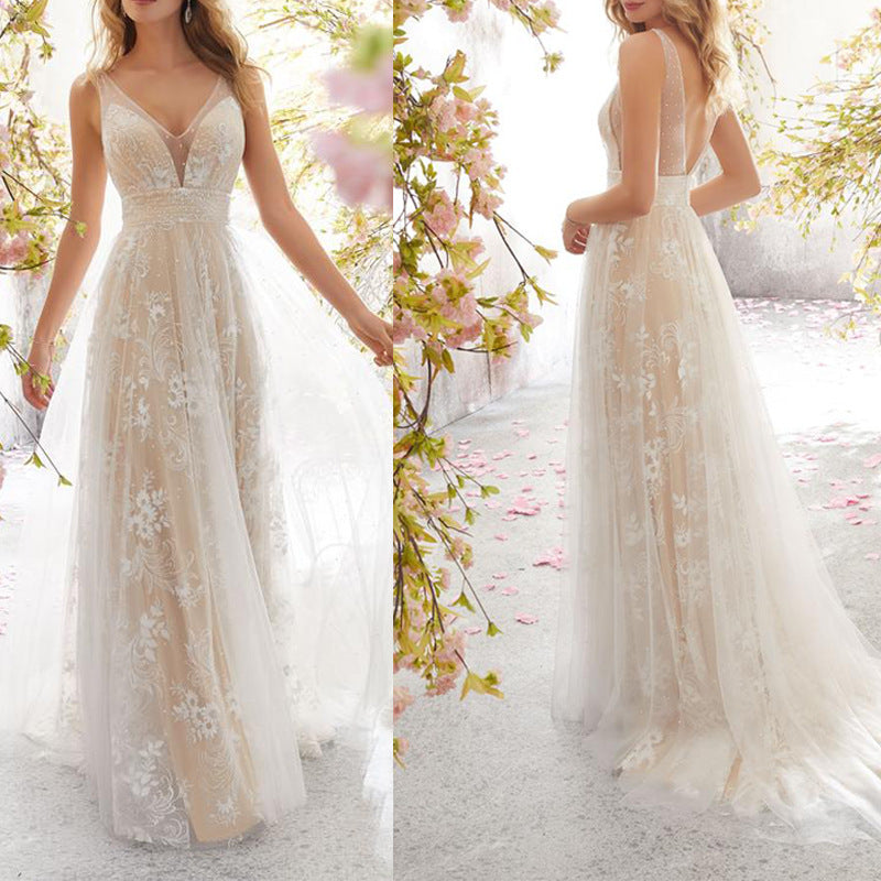 Wedding Dress B Collar Sleeveless Lace Dress