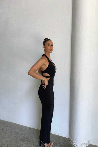 Hollow Chest Strappy Wrapped Neckline Maxi Dress