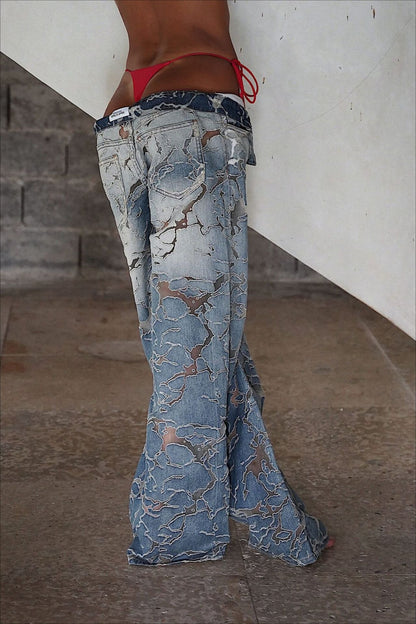 Low Rise Burnout Distressed Wide Jean
