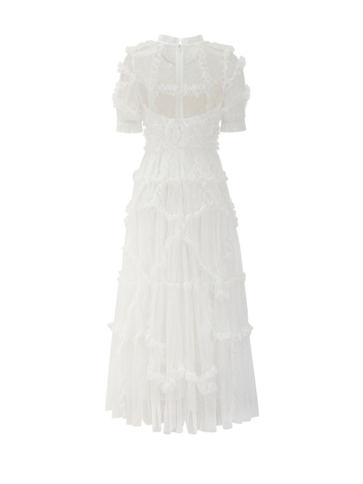 Ruffles Dress Illusion Neckline Ruffles Layered Tulle Maxi Dresses
