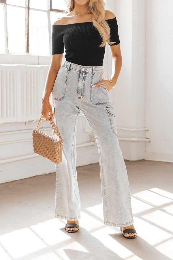 Washed denim multi-pocket non-stretch overalls