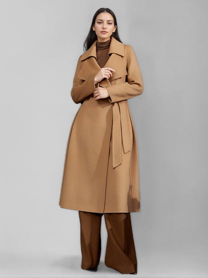Red Wool Cashmere Blend Coat For Woman Burgundy Double-breasted Double-Faced Winter Outerwear 2026