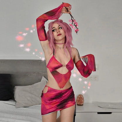 Lace-up Bandage Bodycon Mini Skirt Two Piece Set