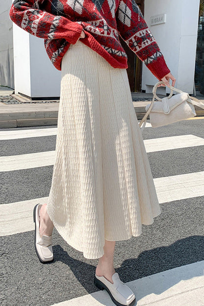 Pleated skirt slimming high-waisted mid-length with sweater A-line skirt