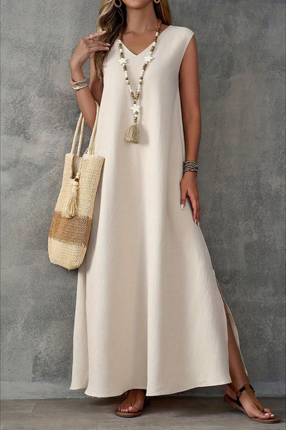 Sleeveless V-Neck Side Slit Elegant Maxi Dress