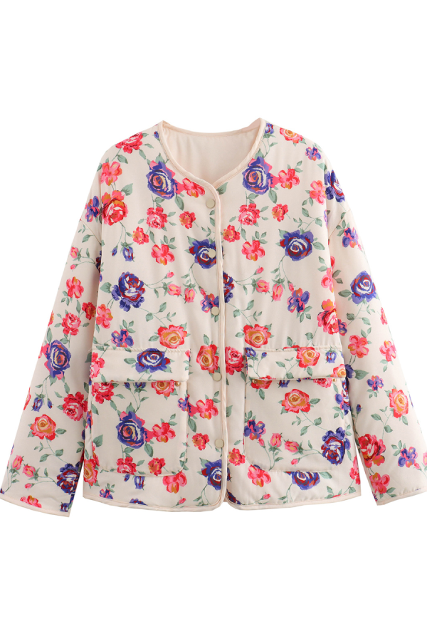 Street V-neck Loose Cardigan Fashion Print Cotton Coat for Women