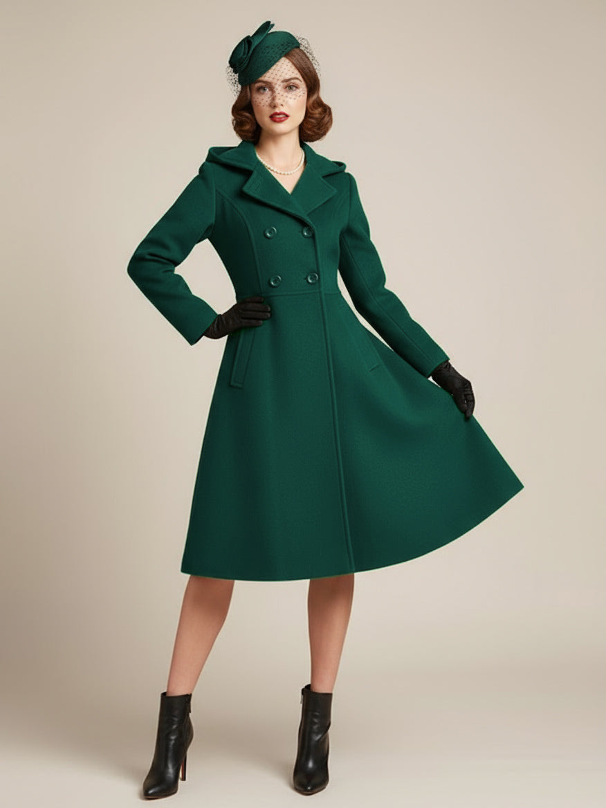 Vintage Hooded A-line Double-breasted Woolen Midi Coat For Women 2026