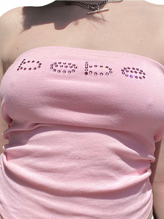 Letter Rhinestone Print Bandeau Top