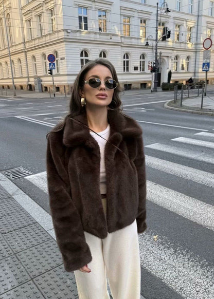 Plush Faux Fur Short Coat – Dark Brown