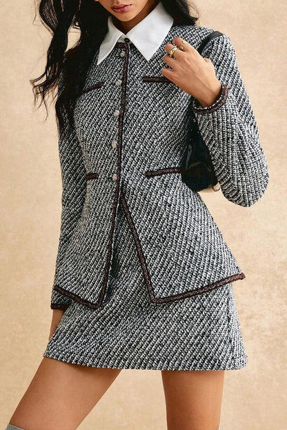 Vintage Tweed Lapel Jacket & Skirt Two Piece Set