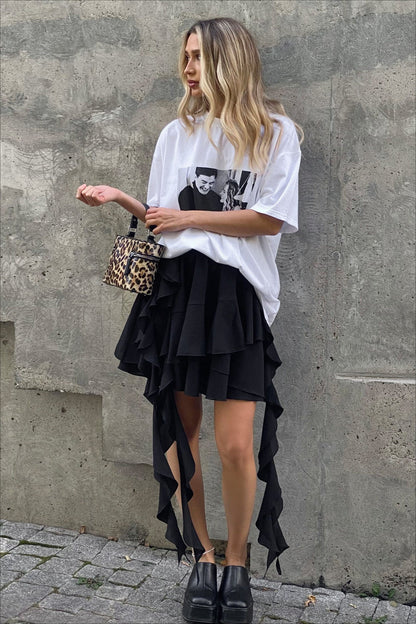 Ruffled High-Waist A-Line Skirt