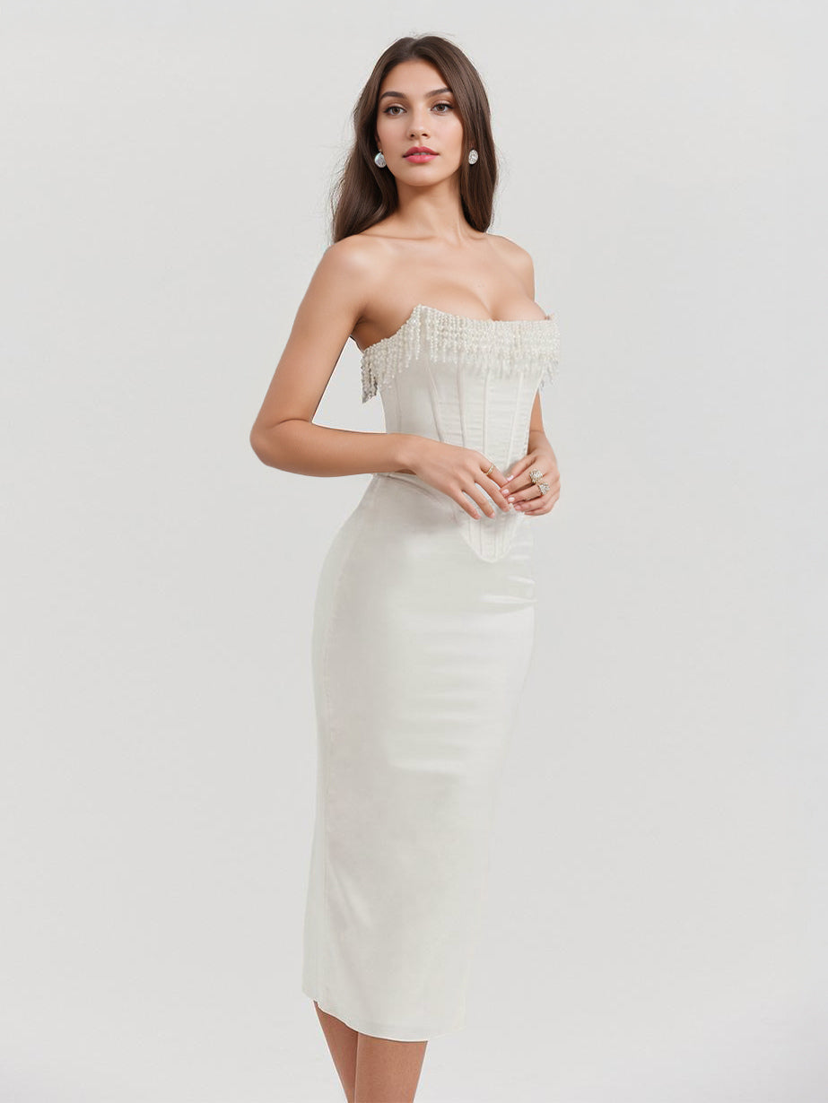 Corset Dress Fringe Pleated Lace-up Back Prom Birthday Party Midi Dresses