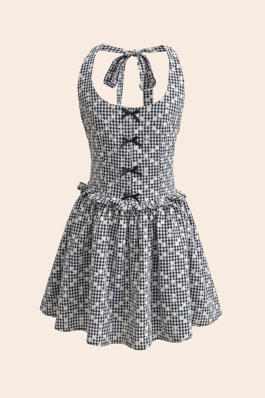 Gingham Print Halter Neck Mini Dress