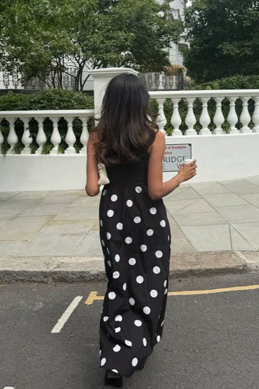Elegant Polka Dot Splice Maxi Dress