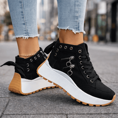 Women’s Chunky Denim Sneakers - Lace Up Street Style Shoes