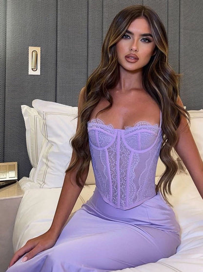 Spaghetti Strap Boning Corset Lace Top
