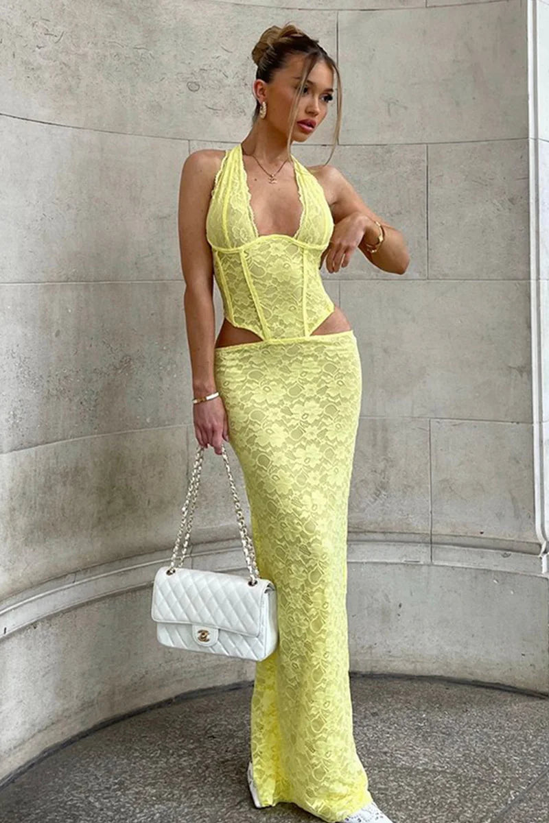 Halter Hollow Waist Split Sexy Maxi Dress