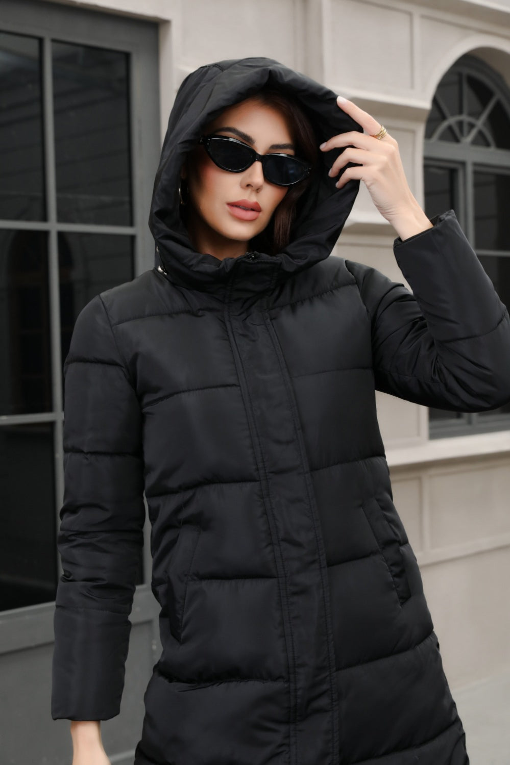 Plus Size Hooded Longline Puffer Coat