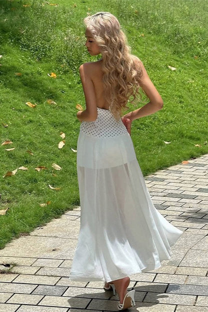 Floral Print Polka Dot Backless Tie Maxi Dress