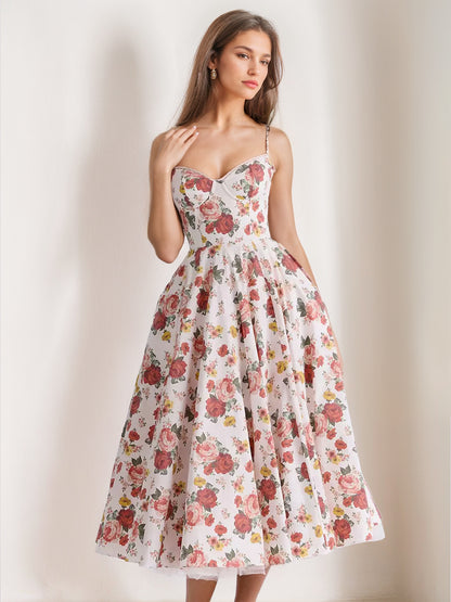 Soft Pink Corset Midi Dress Sweetheart Neck Straps A-line Birthday Party Dress For Women 2026