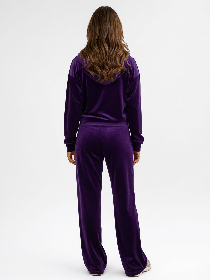 Velour Wide Leg Casual Fit Tracksuit For Women 2026