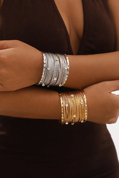Sweet and Cool Punk Style Wide Metal Brushed Line Open Bracelet