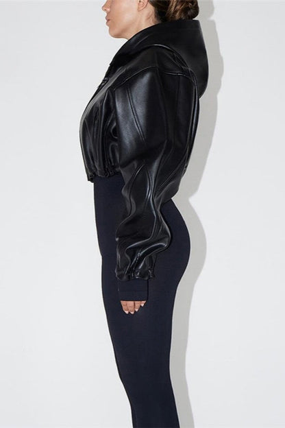 Trendy Cropped Moto Hoodie Coat