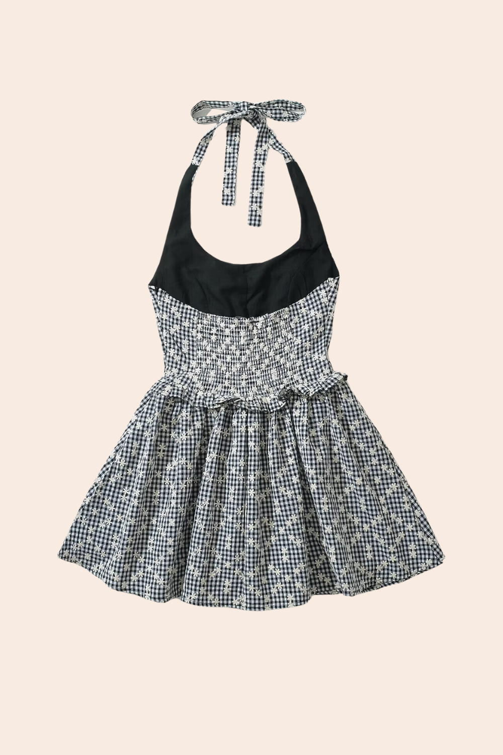 Gingham Print Halter Neck Mini Dress