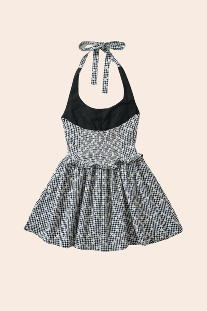Gingham Print Halter Neck Mini Dress