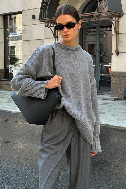 Classic Solid Crew Neck Relaxed Knit Sweater