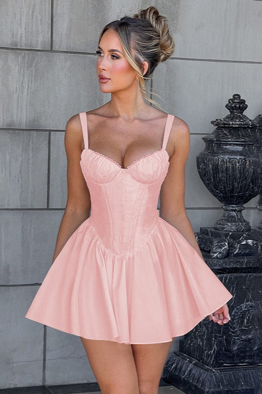 Lace Panel Bow Mini Party Dress