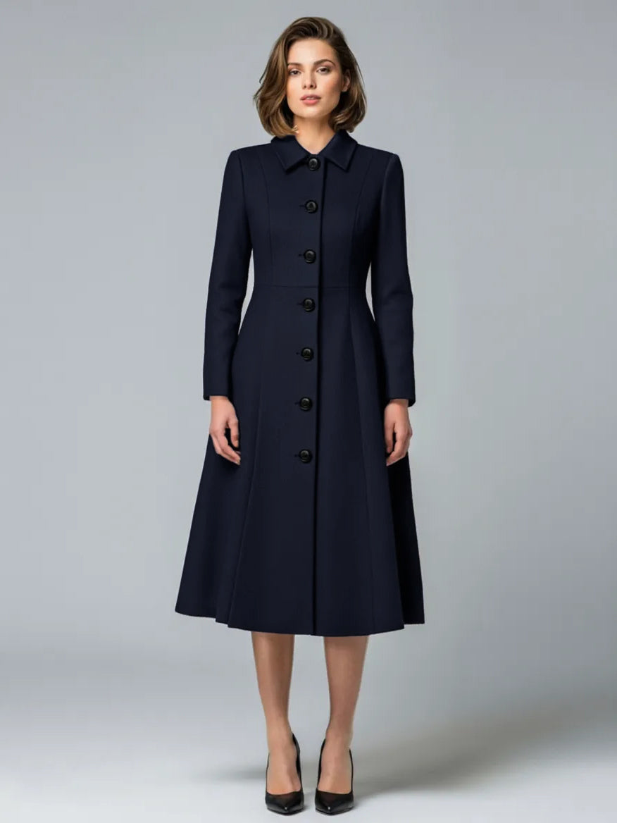 Woolen A-Line Midi Coat With Shirt Collar For Women 2026