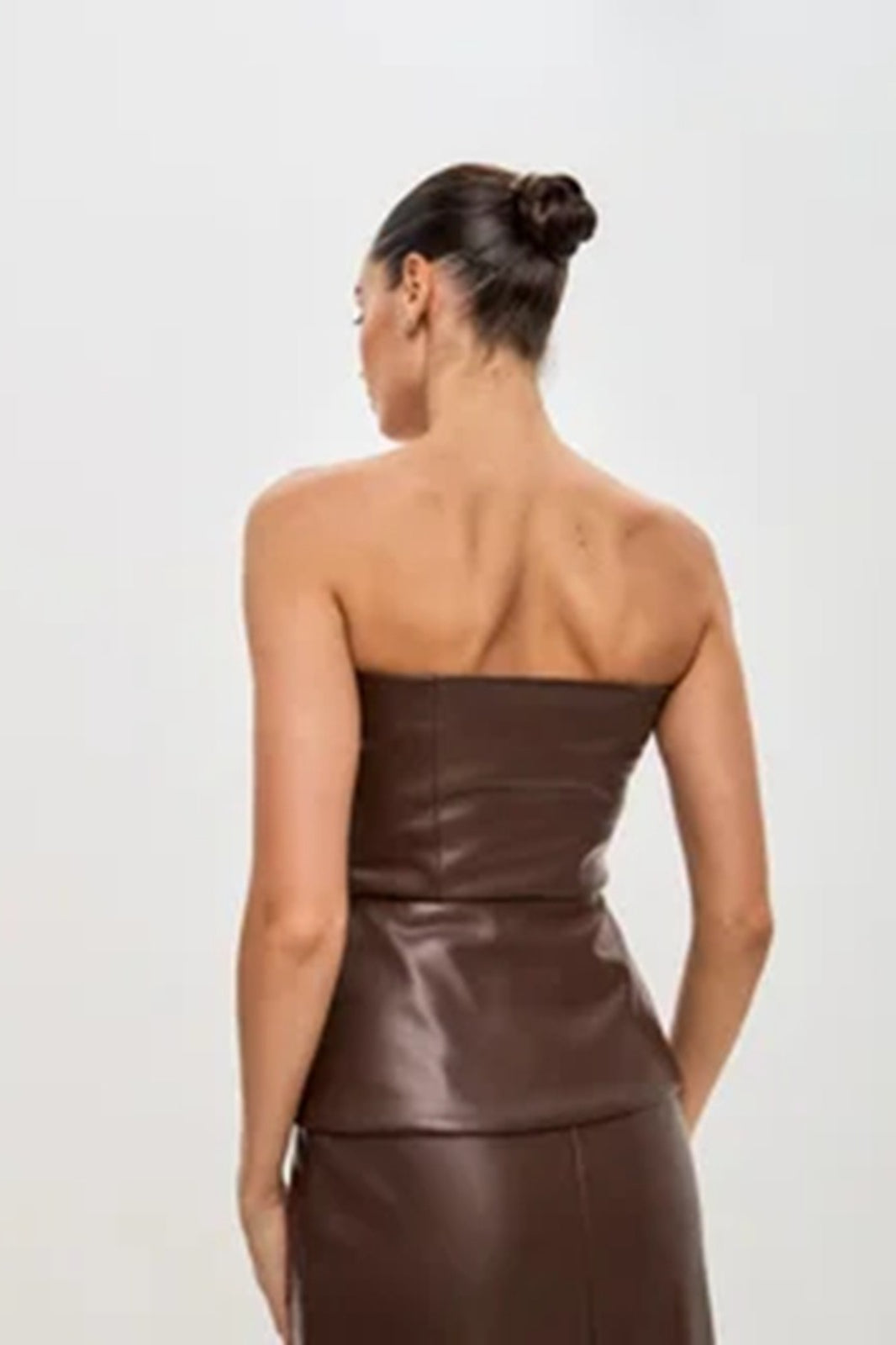 PU Leather Single Breasted Strapless Bustier Tank Top