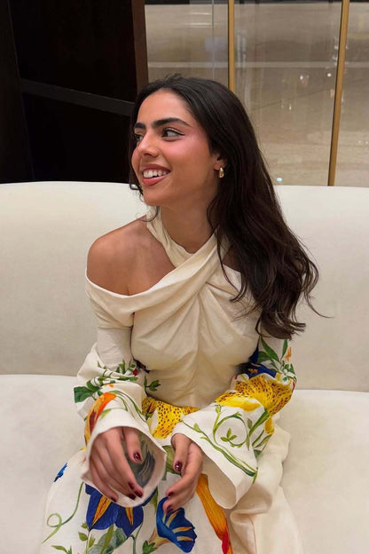 Elegant Floral Print Off Shoulder Maxi Dress