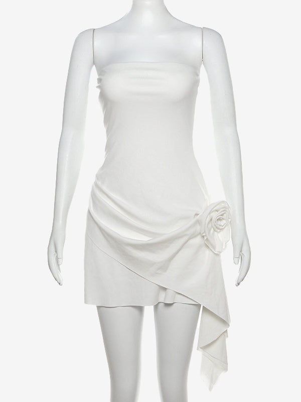 Party Dresses White Strapless Sleeveless Semi Formal Dress