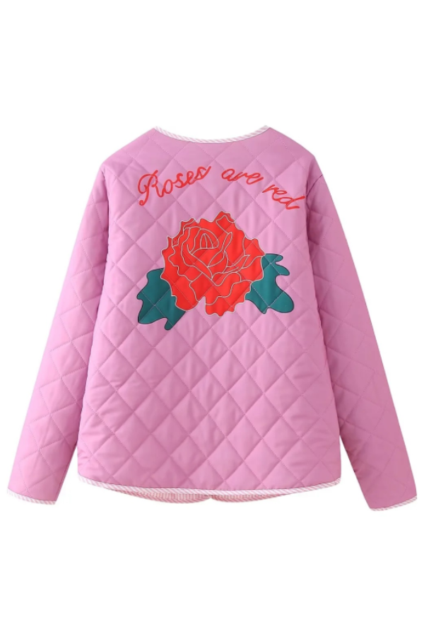 Rose Print Bow Quilted Jacket