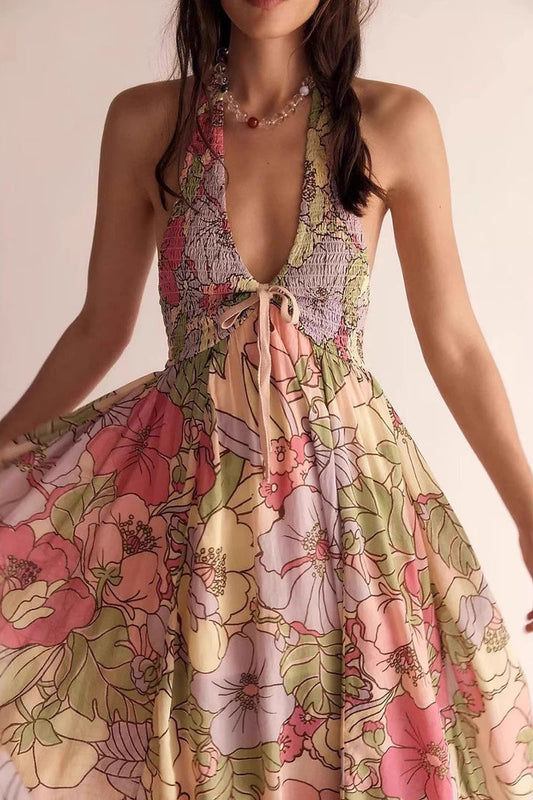 Bayside Floral Print V Neck Cami Chic Boho Dress