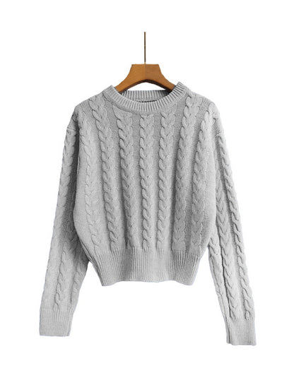 Women Pullover Sweater Baby Blue Jewel Neck Long Sleeves Cotton Sweaters