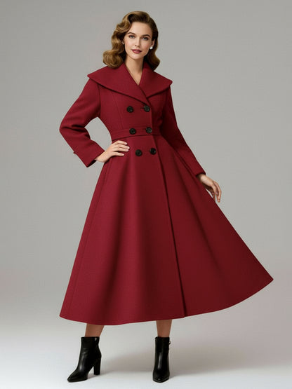 Vintage Double-Breasted A-line Woolen Coat With Shawl Collar For Women 2026