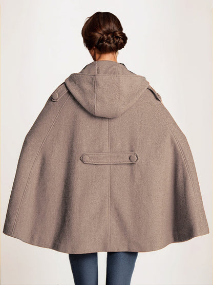 Camel Hooded Woolen Cape Coat For Women Oversized Poncho Winter Outerwear 2026