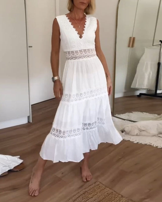 Stella™ - Comfy V-Neck Lace Tank Dress